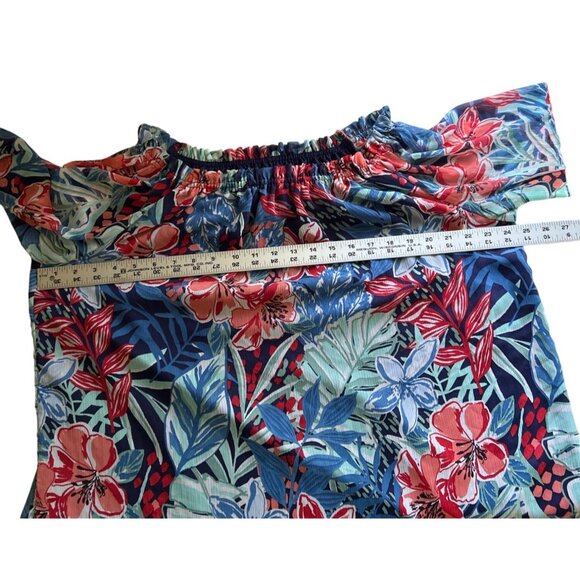 Jones New York Pacific Navy Multi Floral Print Lined Off-Shoulder Blouse PXL - Picture 5 of 8